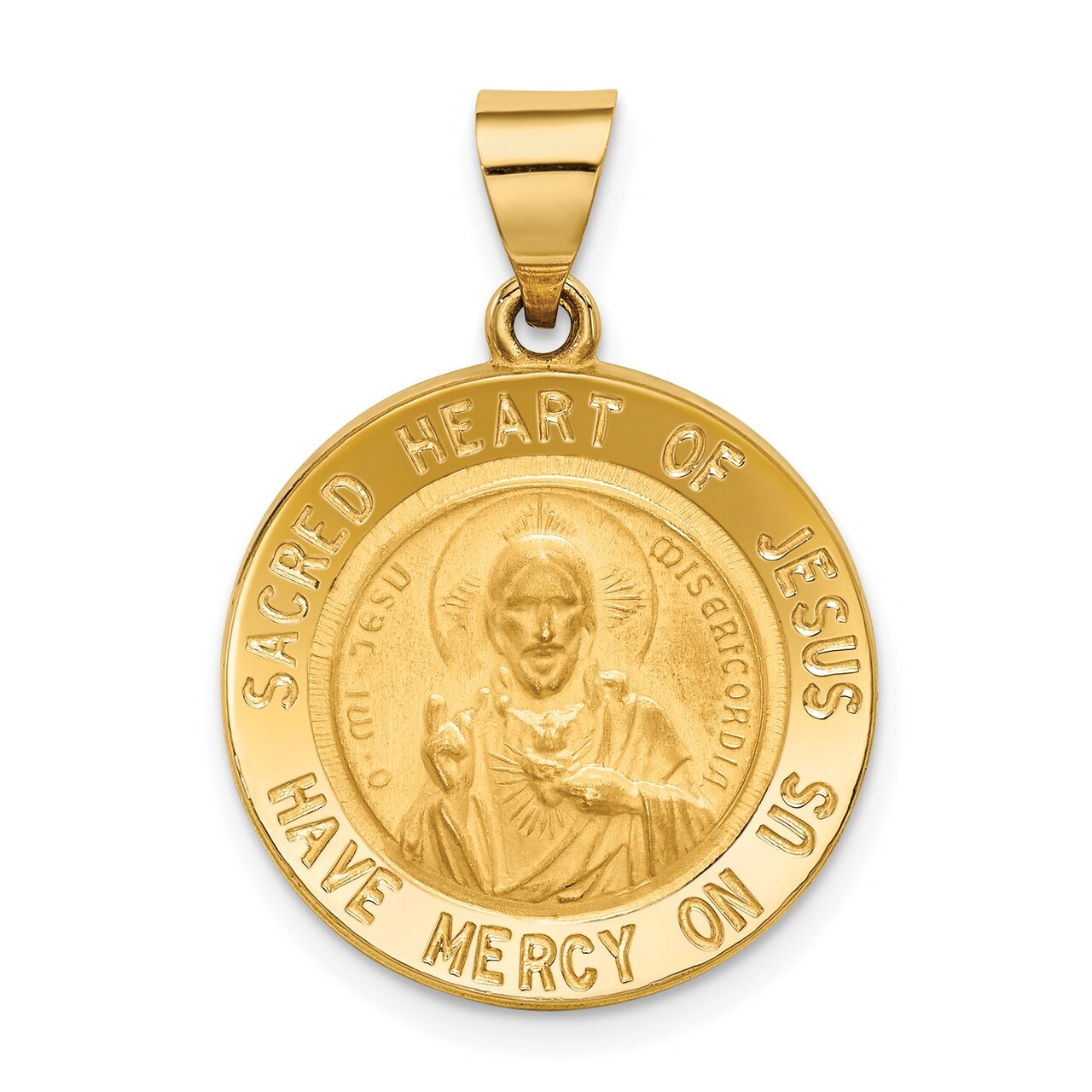 14K Yellow Gold Sacred Heart of Jesus Medal Pendant Jewerly 22.8mm x 16.2mm